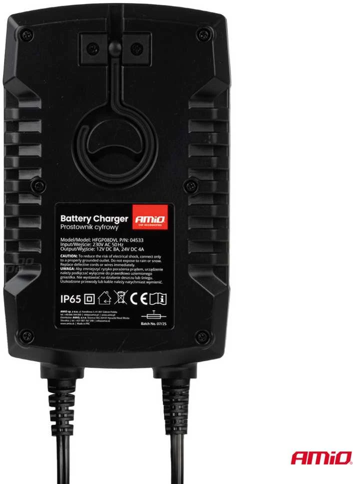 Skaitmeninis akumuliatoriaus įkroviklis AGM/GEL/LiFePO4 8A 12/24V PRO HOOK AMIO-04533