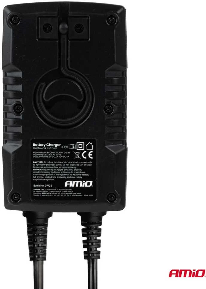 Skaitmeninis akumuliatoriaus įkroviklis AGM/GEL/LiFePO4 4A 6/12V PRO HOOK AMIO-04531