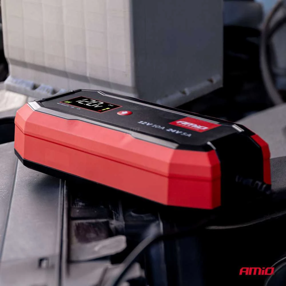 Skaitmeninis akumuliatoriaus įkroviklis AGM/GEL/STD/LiFePO4 10A 12/24V PRO AMIO-04528