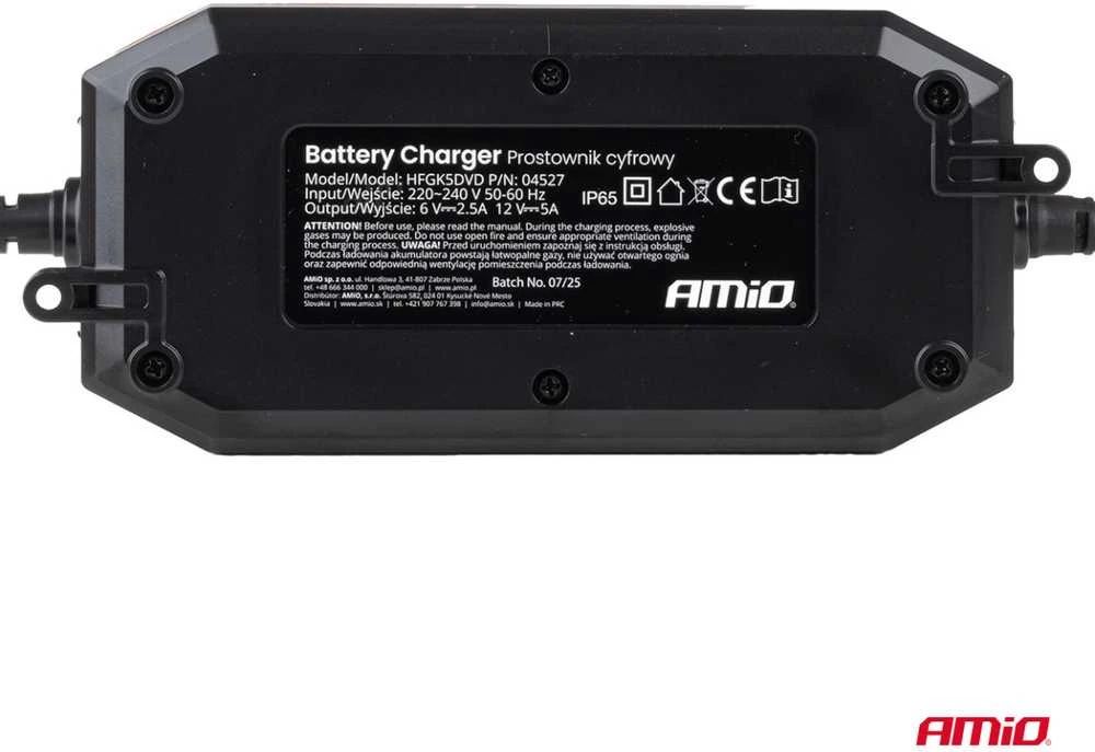 Skaitmeninis akumuliatoriaus įkroviklis AGM/GEL/STD/LiFePO4 5A 6/12V PRO AMIO-04527