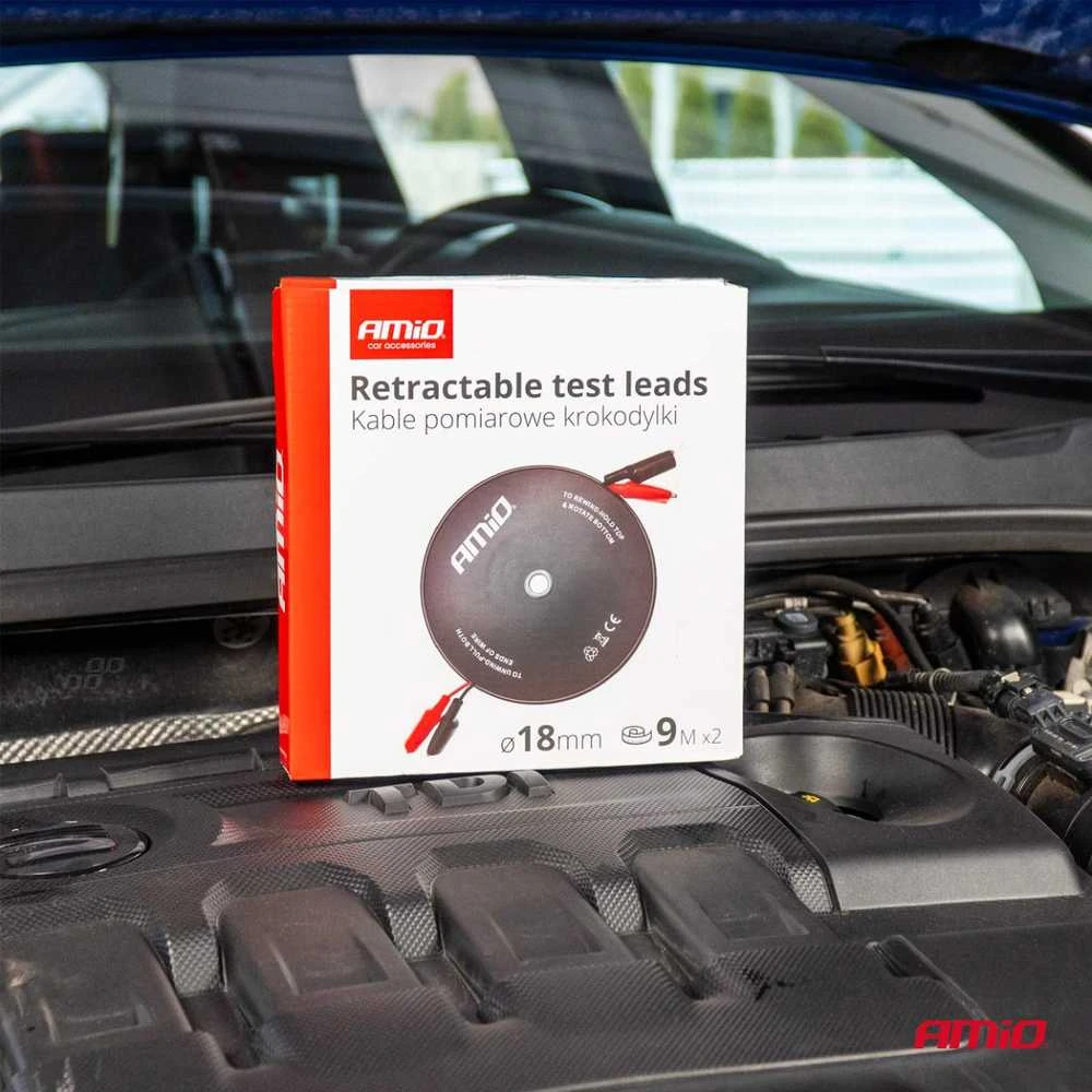 Susitraukiantys matavimo laidai su „krokodilais“ 2×9 m AMIO-04275