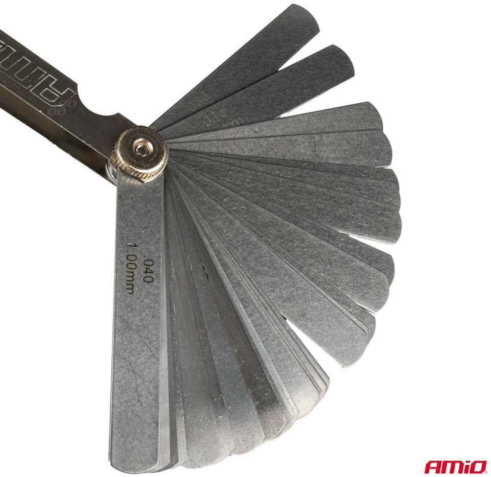 Tarpų matuoklis 0,02–1 mm, 32 lapeliai, 89 mm, AMIO-03287
