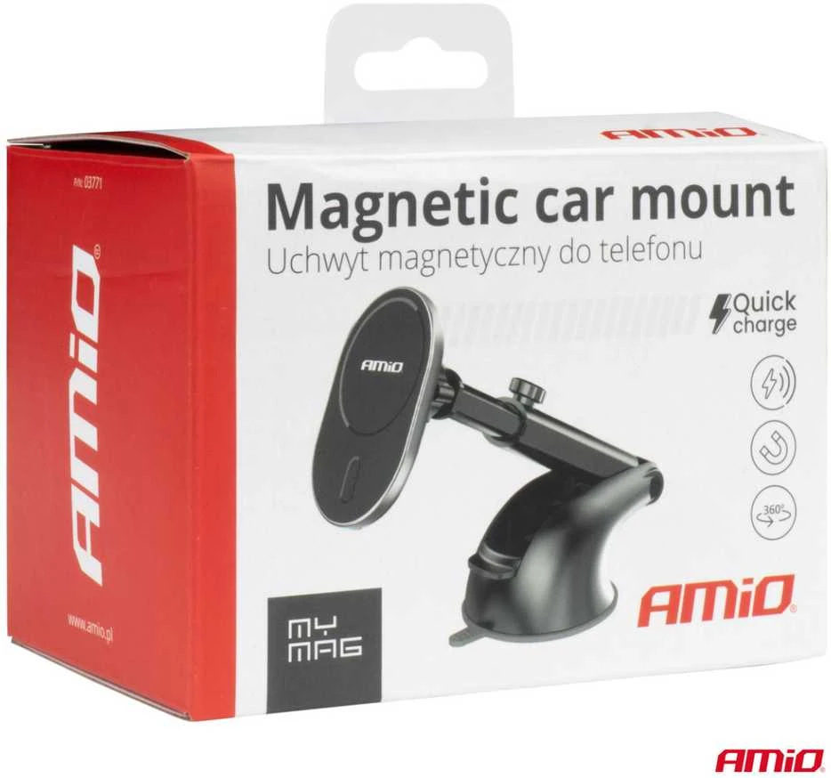 Telefono laikiklis su siurbtuku ir belaidžiu įkrovikliu 15W My Mag AMIO-03771