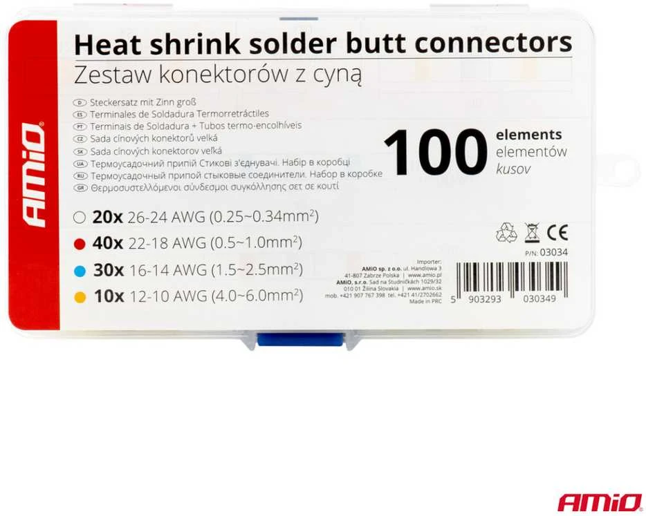 Termo susitraukiančių litavimo jungčių su lydmetaliu komplektas 100 vnt., AMIO-03034
