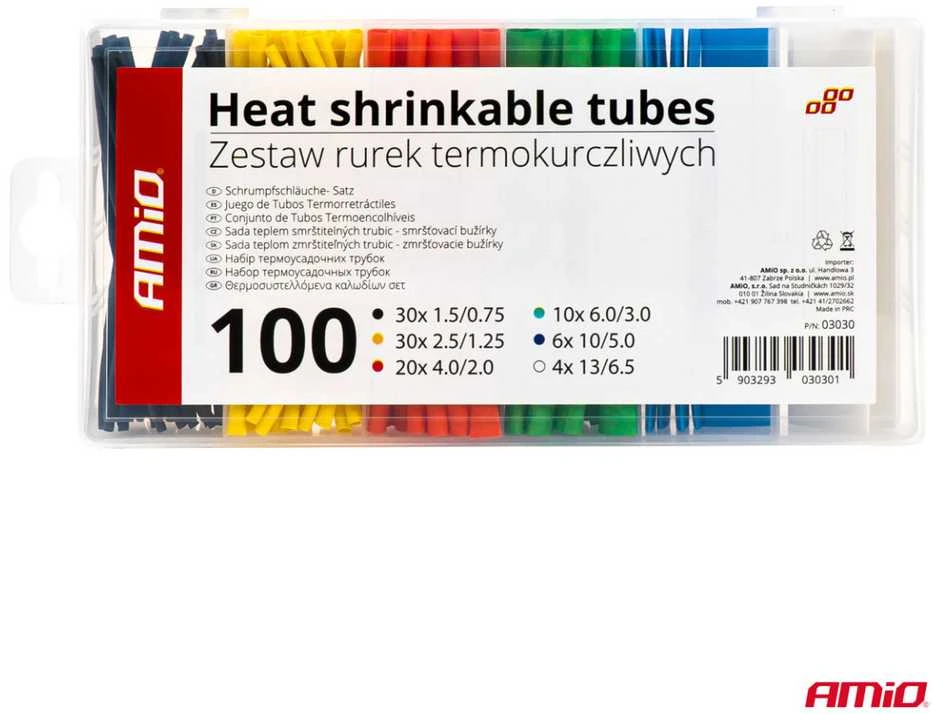 Termo susitraukiančių vamzdelių komplektas 100 vnt., AMIO-03030