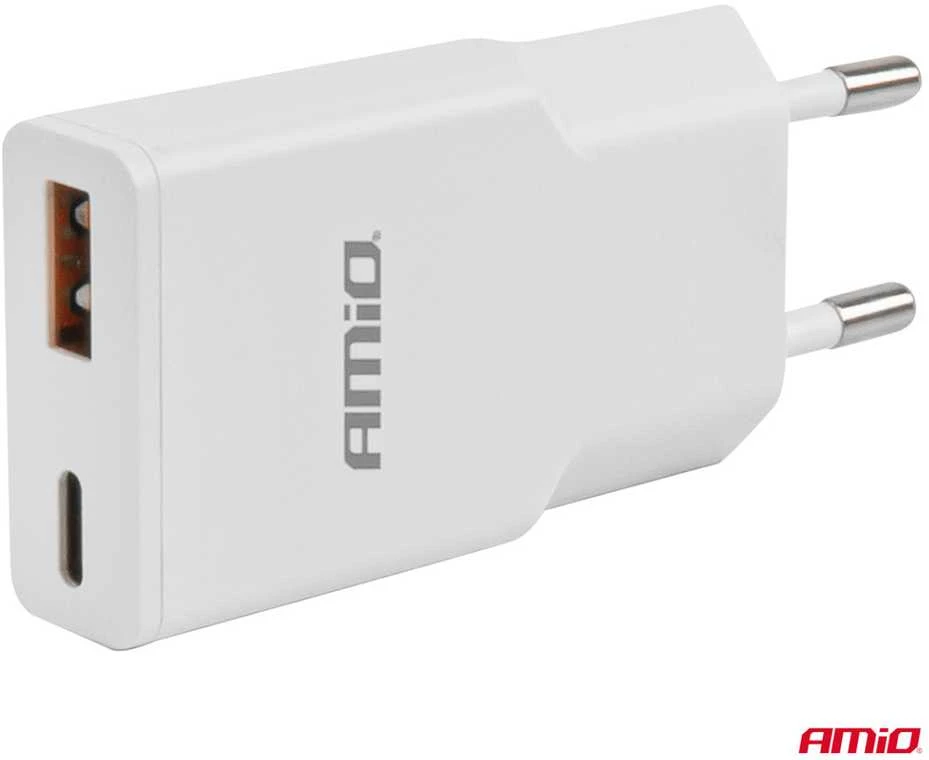Tinklo įkroviklis 230V 20W GaN USB-C USB-A AMIO-04838