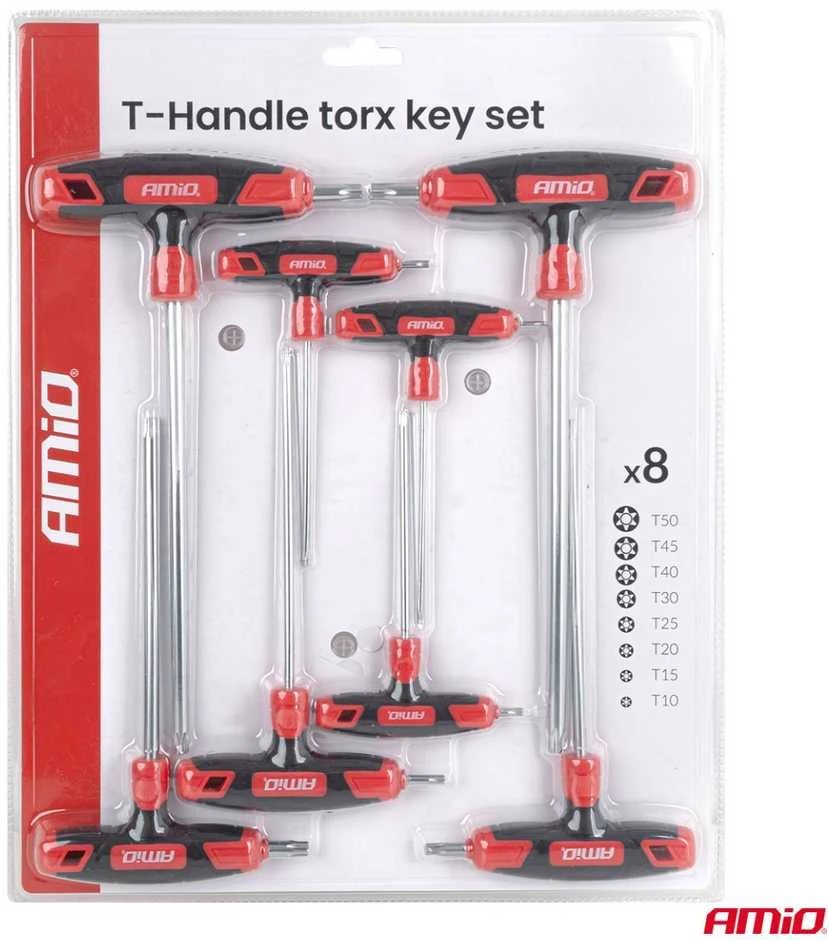 Torx raktų rinkinys su T formos rankena, 8 vnt. AMIO-04827