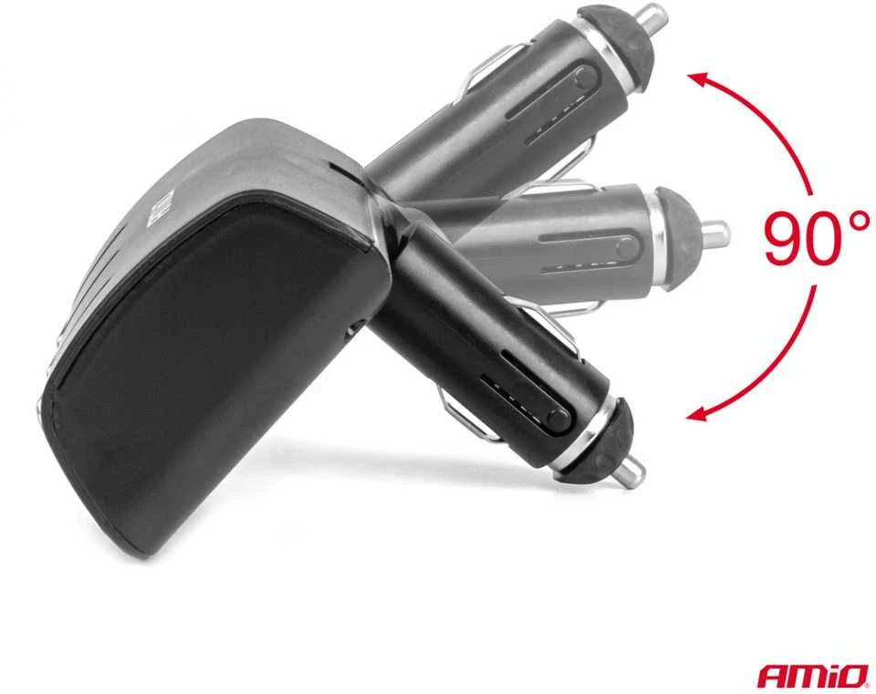 Trijų lizdų cigarečių uždegiklio prailgintojas 12/24V 120W 90° AMIO-04358