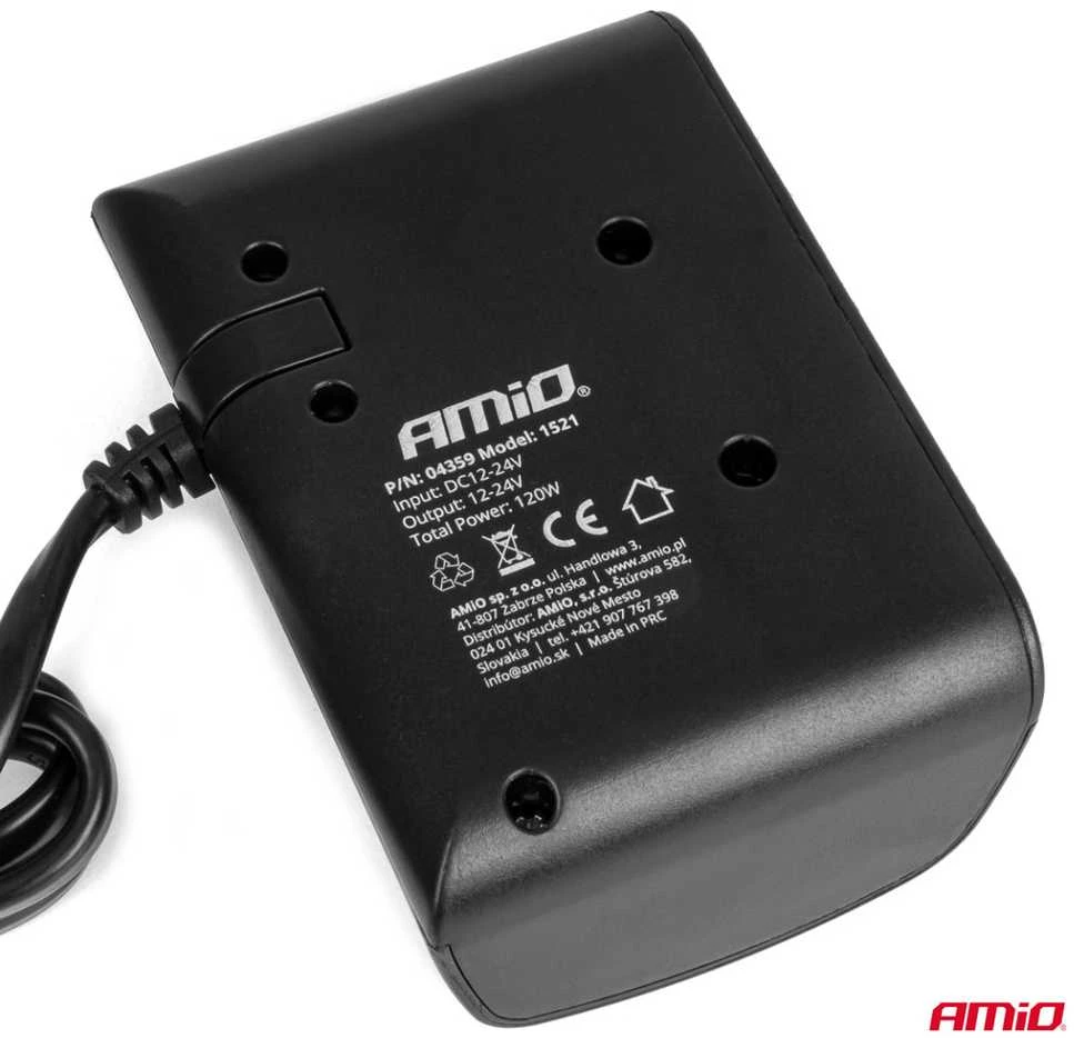 Trijų lizdų cigarečių uždegiklio prailgintojas 12/24V 120W 80 cm AMIO-04359