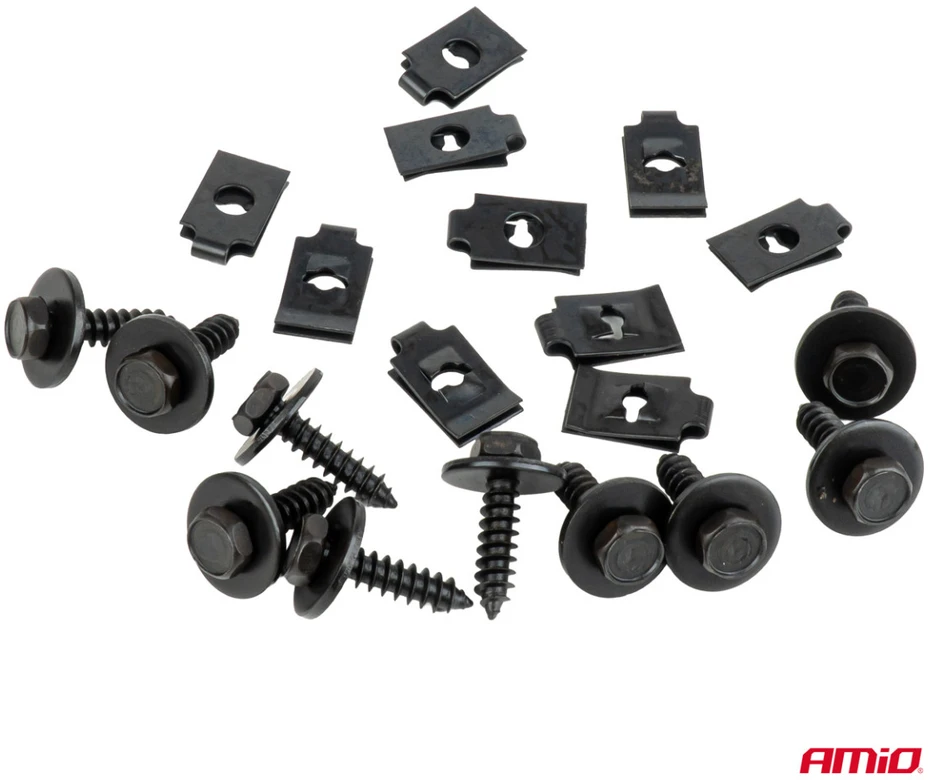 Universalių varžtų ir tvirtinimo plokštelių rinkinys 18 mm ? 5 mm 10 vnt. amio-05028