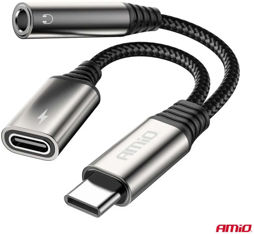 USB-C į USB-C + 3,5 mm Mini Jack (mot.) adapteris 10 cm AMIO-04295