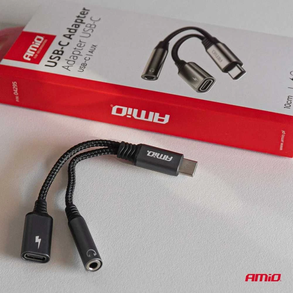 USB-C į USB-C + 3,5 mm Mini Jack (mot.) adapteris 10 cm AMIO-04295