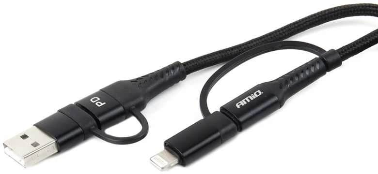 USB-C + Lightning + USB kabelis 1 m Power Delivery 3in1 AMIO UC-15