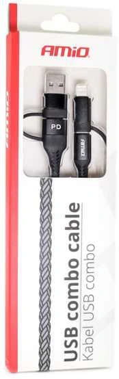 USB-C + Lightning + USB kabelis 1 m Power Delivery 3in1 AMIO UC-15