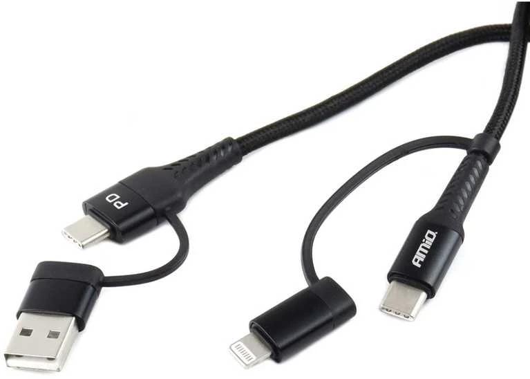 USB-C + Lightning + USB kabelis 1 m Power Delivery 3in1 AMIO UC-15