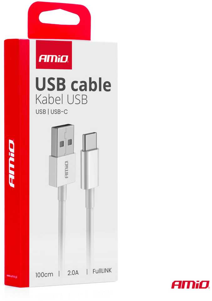 USB–USB-C įkrovimo kabelis 2A, 100 cm, FullLINK AMIO-03893