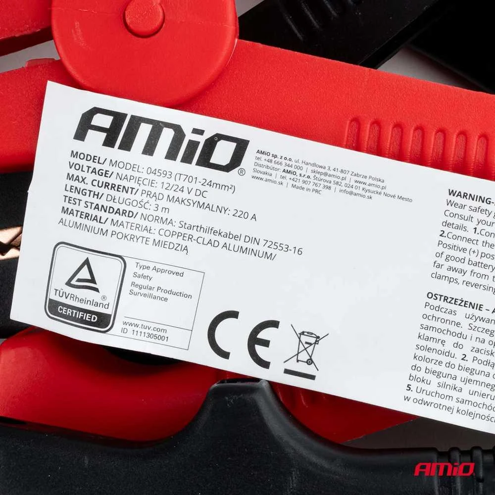 Užvedimo laidai 220A 3m TÜV AMIO-04593