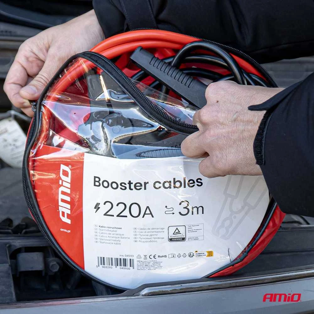 Užvedimo laidai 220A 3m TÜV AMIO-04593
