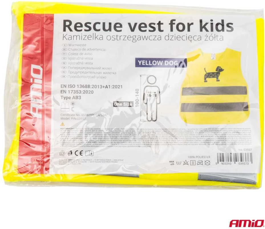Vaikiška atšvaitinė liemenė DOG, geltona AMIO-03937
