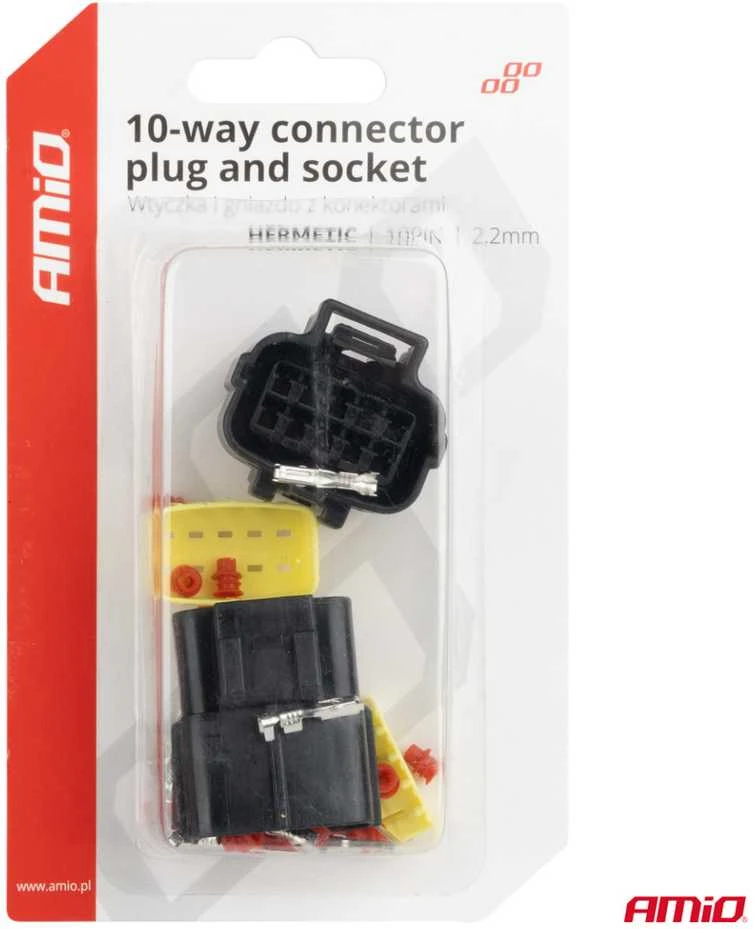Vandeniui atspari 10 kontaktų elektros jungtis, 2,2 mm AMIO-04351