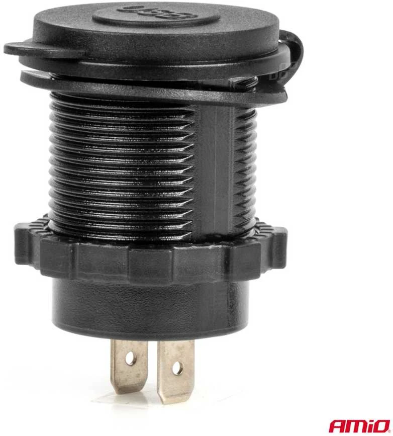 Vandeniui atsparus telefono įkroviklis su mėlynu LED apšvietimu, 2xUSB QC3.0 12/24V AMIO-04218