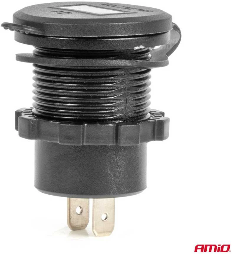 Vandeniui atsparus telefono įkroviklis su skaitmeniniu voltmetru ir raudonu LED indikatoriumi, 2xUSB-C 12/24V AMIO-04225
