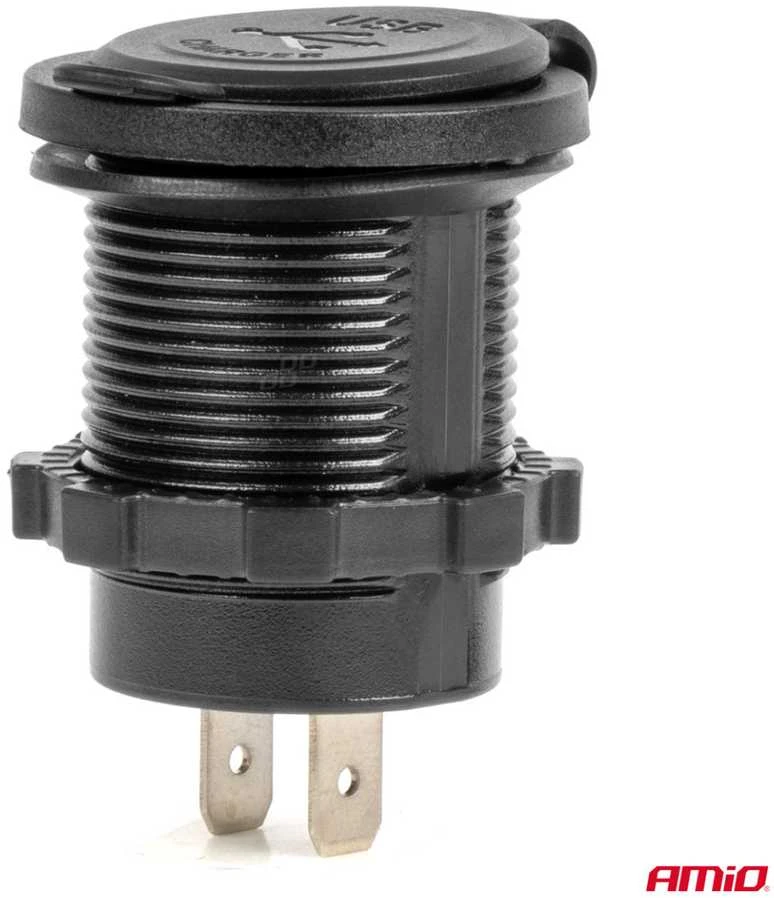 Vandeniui atsparus telefono įkroviklis su mėlynu LED indikatoriumi 3.1A, 2xUSB 12/24V AMIO-04216