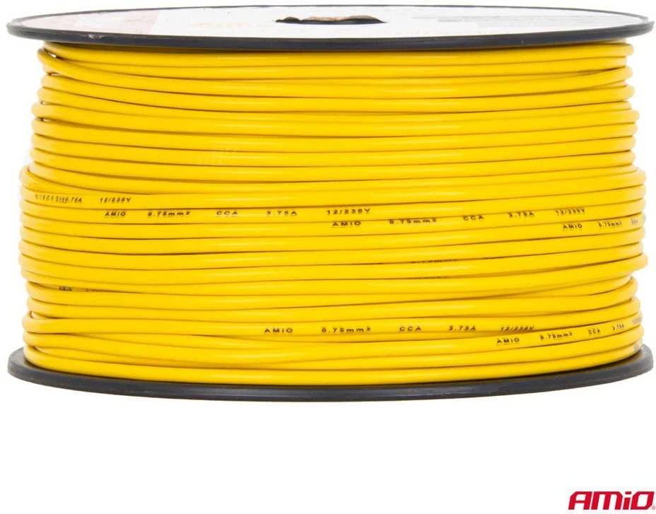 Viengyslis CCA kabelis, geltonas, 1x0.75mm² 100m 3.75A 12/230V AMIO-04447
