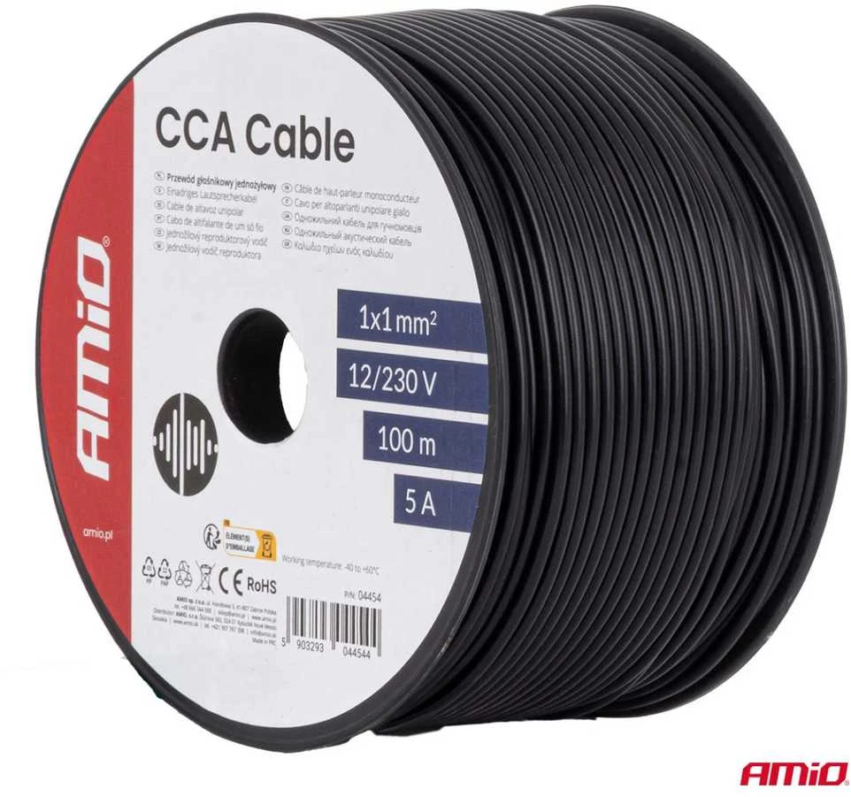Viengyslis CCA kabelis, juodas, 1x1mm² 100m 5A 12/230V AMIO-04454
