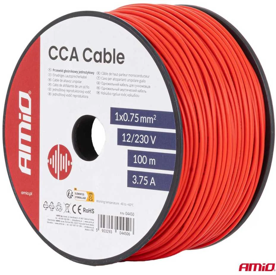 Viengyslis CCA kabelis, raudonas, 1x0.75mm² 100m 3.75A 12/230V AMIO-04450