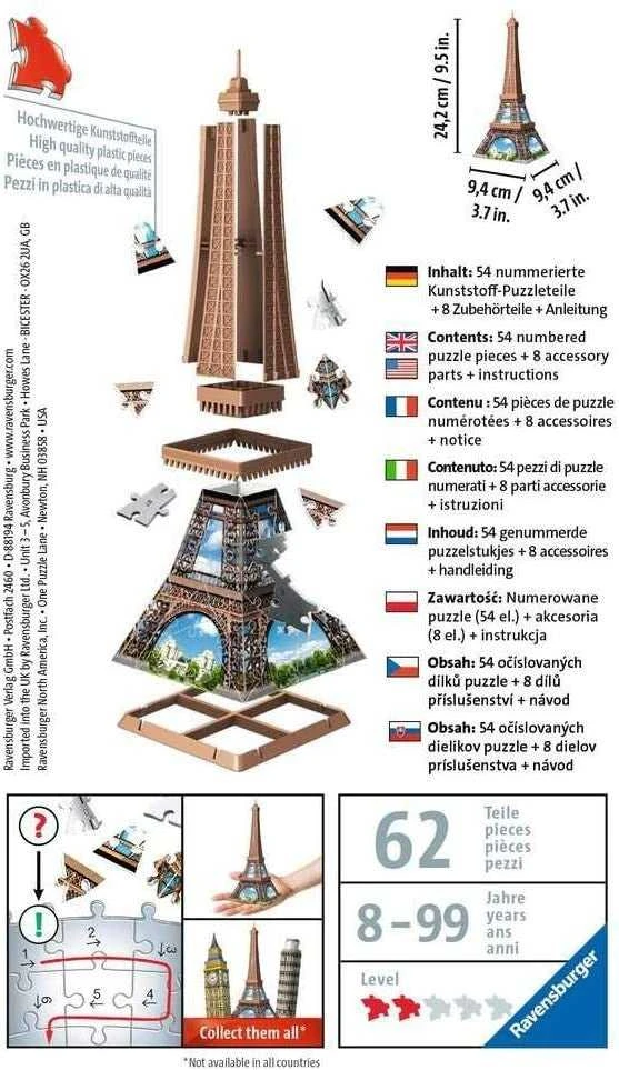RAVENSBURGER 3D mini dėlionė Eifelio bokštas, 54d, 12536