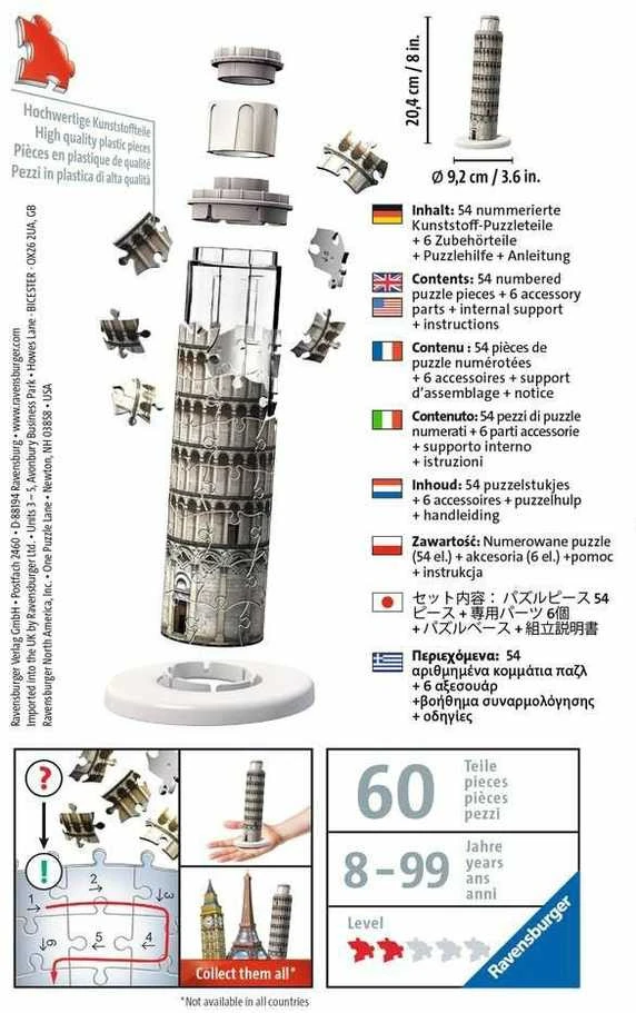 RAVENSBURGER 3D mini dėlionė Pizos bokštas, 54d, 11247