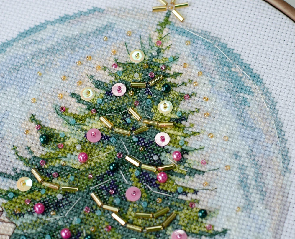 Abris Art Kalėdinis siuvinėjimo kryželiu rinkinys „Kalėdų laukimas“ su karoliukais