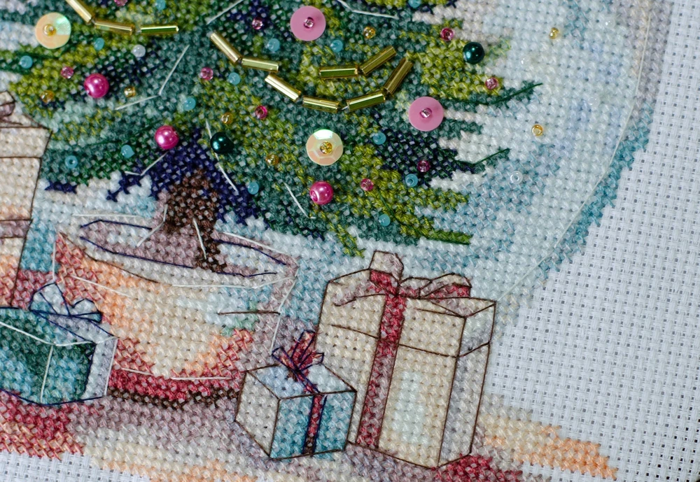 Abris Art Kalėdinis siuvinėjimo kryželiu rinkinys „Kalėdų laukimas“ su karoliukais