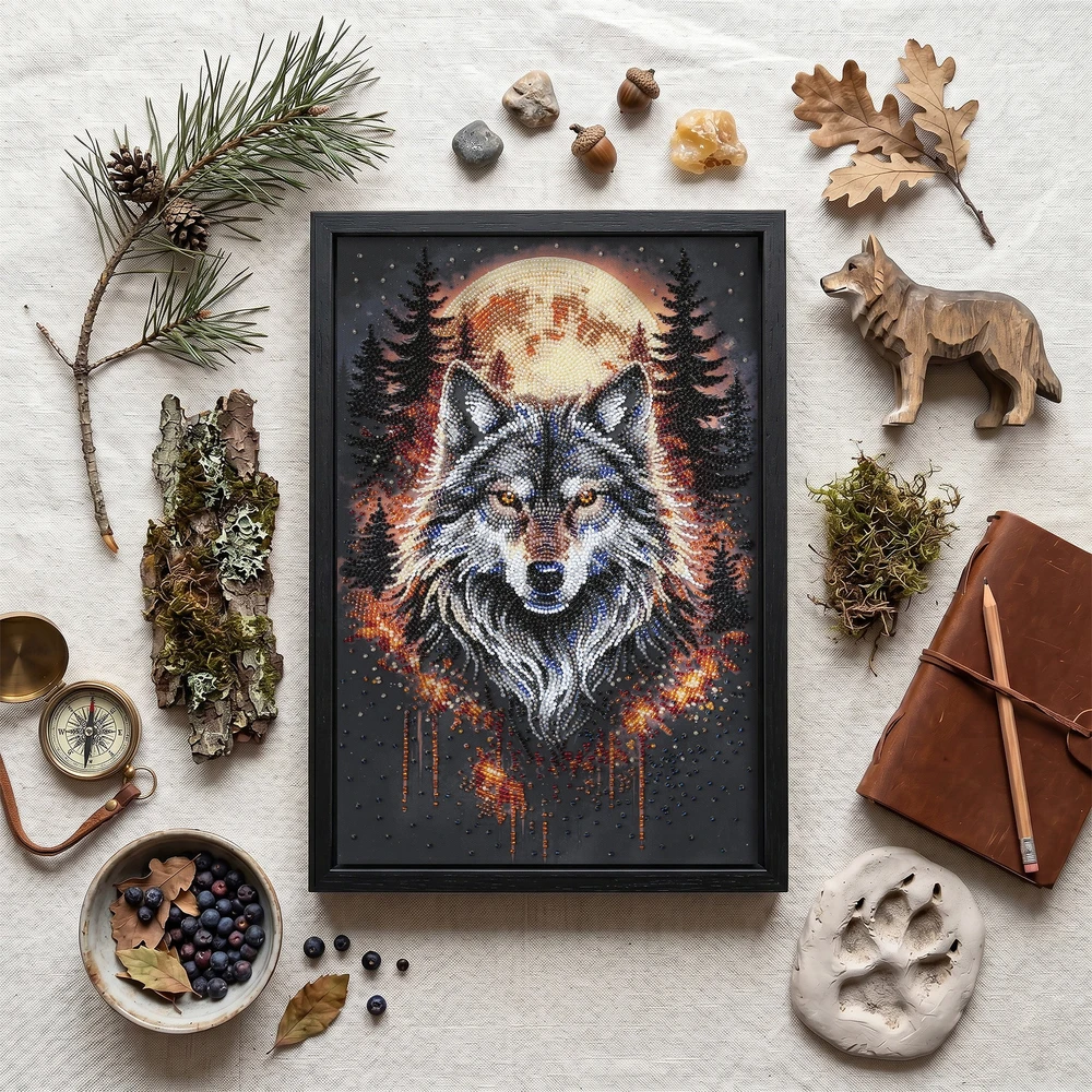 Abris Art Karoliukų siuvinėjimo rinkinys „Alfa vilkas“ 22×33 cm, 21 spalva