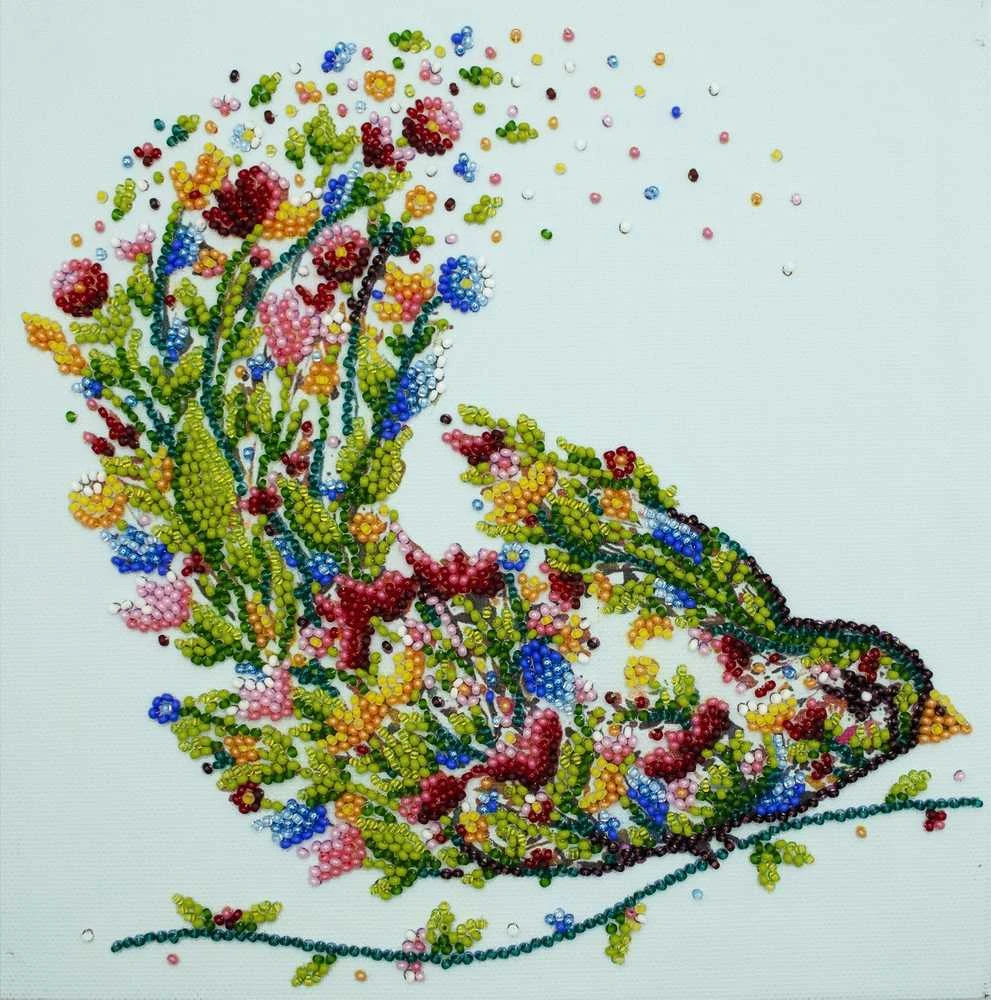 Abris Art Karoliukų siuvinėjimo rinkinys „Dainuojantis paukštis“, 20x20 cm, Preciosa