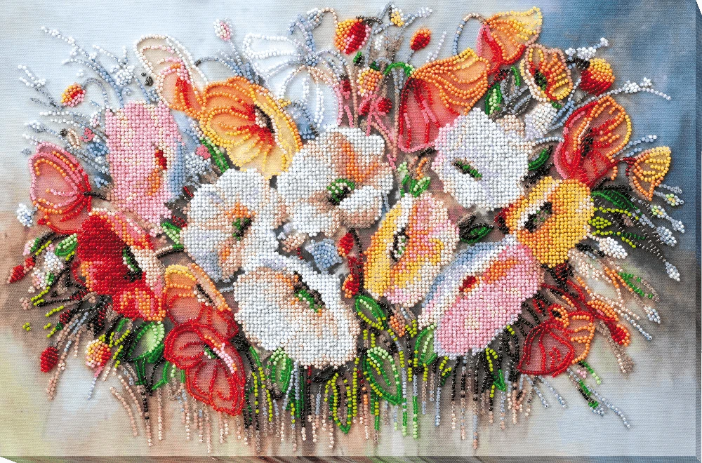 Abris Art Karoliukų siuvinėjimo rinkinys „Švelnios gėlės“, 27x40 cm, 27 spalvų