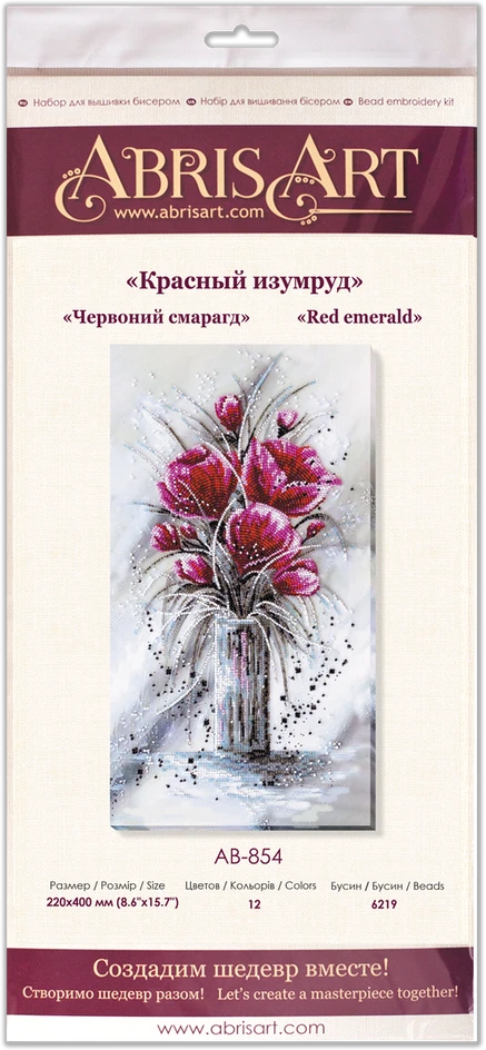 Abris Art Karoliukų siuvinėjimo rinkinys „Raudonasis Smaragdas“ gėlės, 22x40
