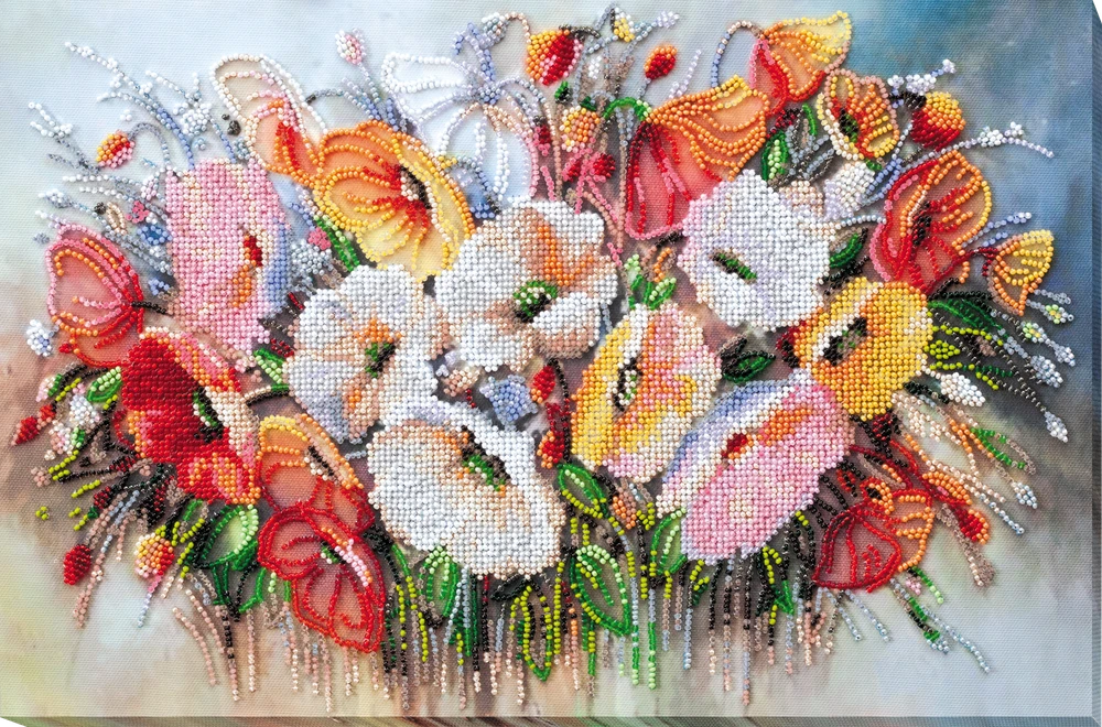 Abris Art Karoliukų siuvinėjimo rinkinys „Švelnios gėlės“, 27x40 cm, 27 spalvų