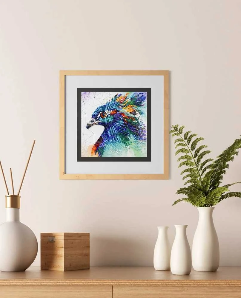 Abris Art Karoliukų siuvinėjimo rinkinys „Išdidus povas“, 15x15 cm, Preciosa