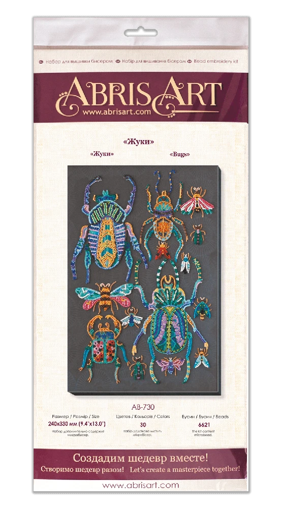 Abris Art Karoliukų siuvinėjimo rinkinys „Vabalai“ – 30 spalvų, 24×33 cm