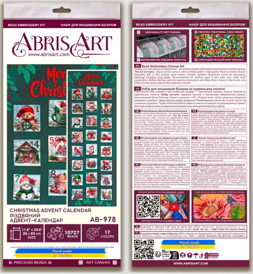 Abris Art Karoliukų siuvinėjimo rinkinys „Kalėdų advento kalendorius“ 30×85 cm