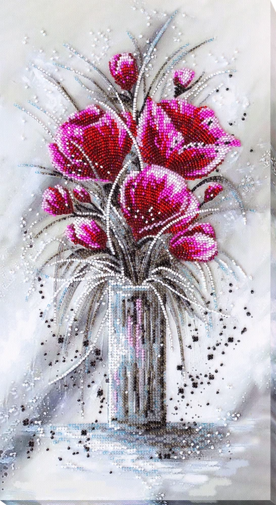 Abris Art Karoliukų siuvinėjimo rinkinys „Raudonasis Smaragdas“ gėlės, 22x40