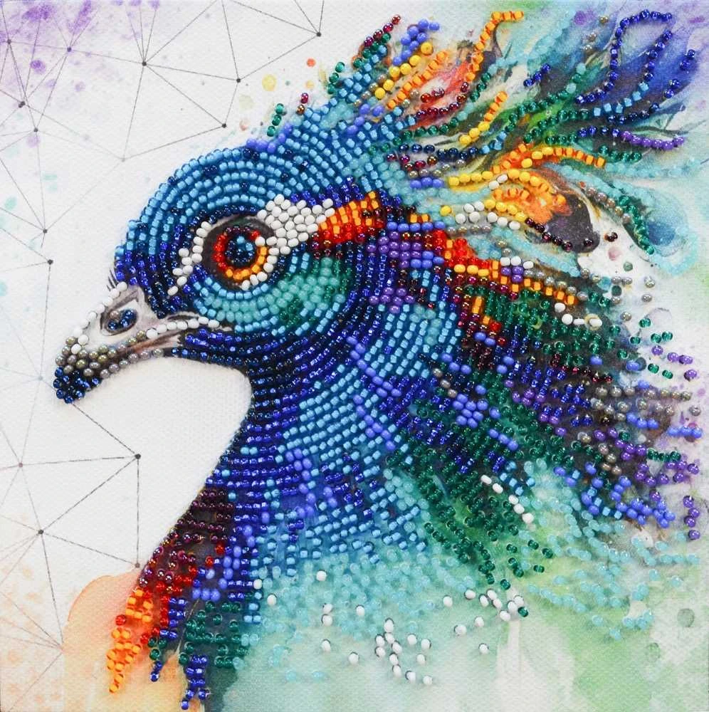 Abris Art Karoliukų siuvinėjimo rinkinys „Išdidus povas“, 15x15 cm, Preciosa