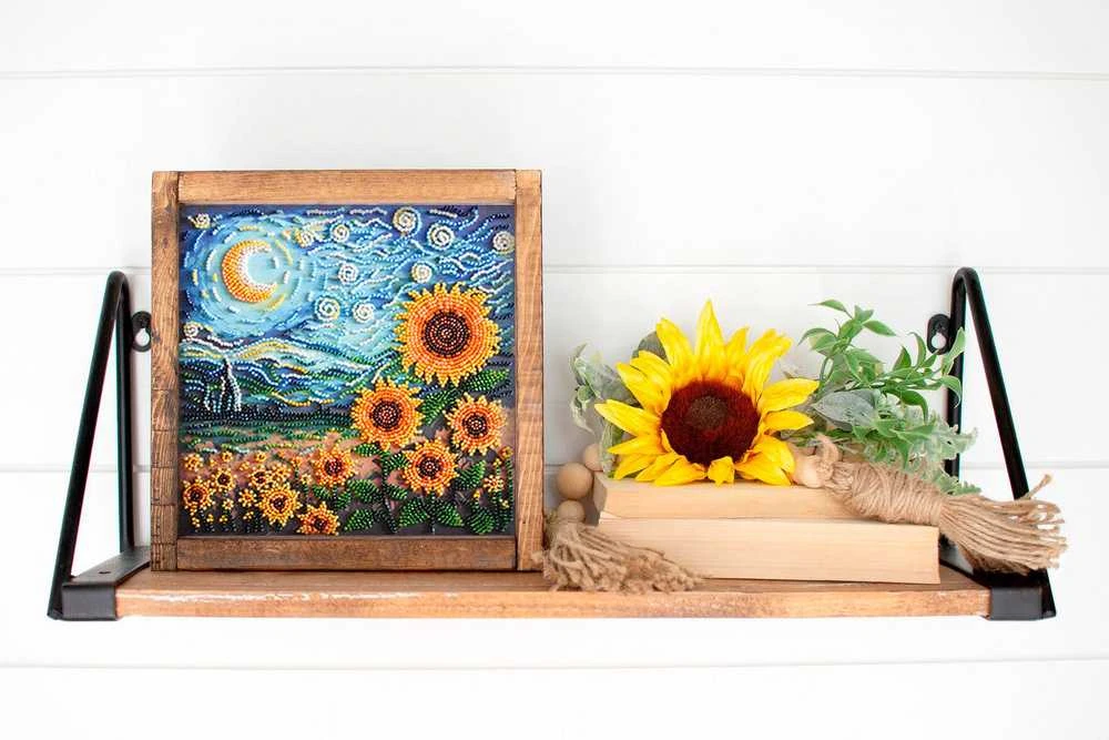 Abris Art Karoliukų siuvinėjimo rinkinys „Saulėgrąžos naktyje“ 20x20 cm