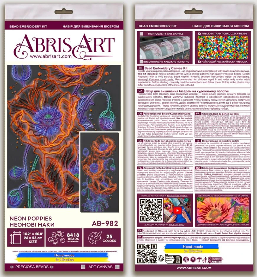 Abris Art Karoliukų siuvinėjimo rinkinys „Neoninės aguonos“ 26×53 cm, Preciosa karoliukai