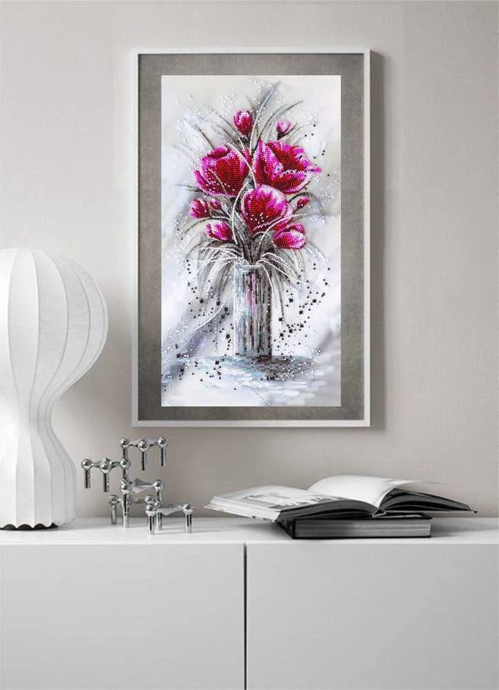Abris Art Karoliukų siuvinėjimo rinkinys „Raudonasis Smaragdas“ gėlės, 22x40