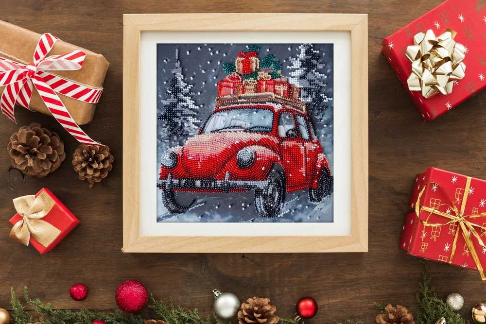 Abris Art Karoliukų siuvinėjimo rinkinys Šventinis pristatymas 20x20 cm