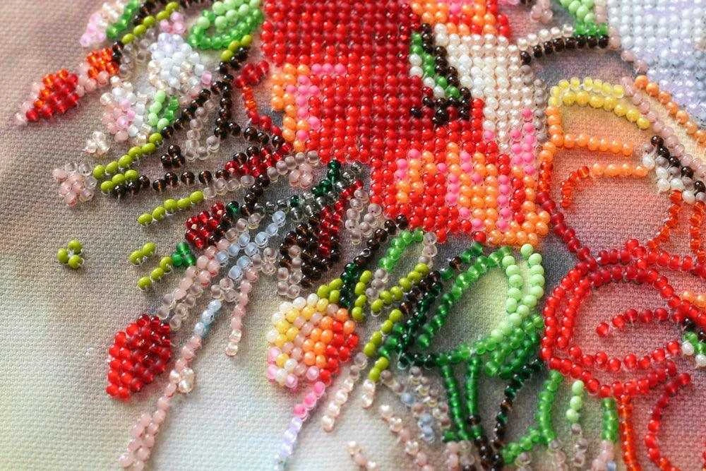 Abris Art Karoliukų siuvinėjimo rinkinys „Švelnios gėlės“, 27x40 cm, 27 spalvų