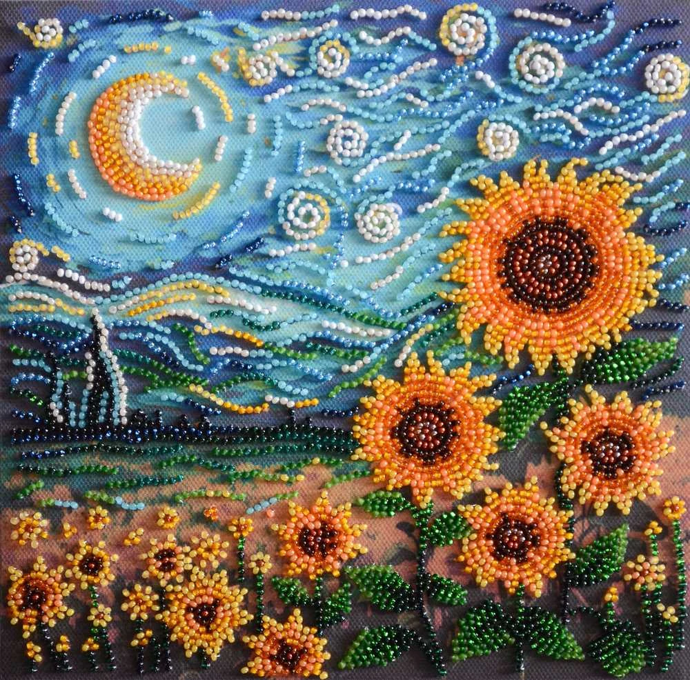 Abris Art Karoliukų siuvinėjimo rinkinys „Saulėgrąžos naktyje“ 20x20 cm